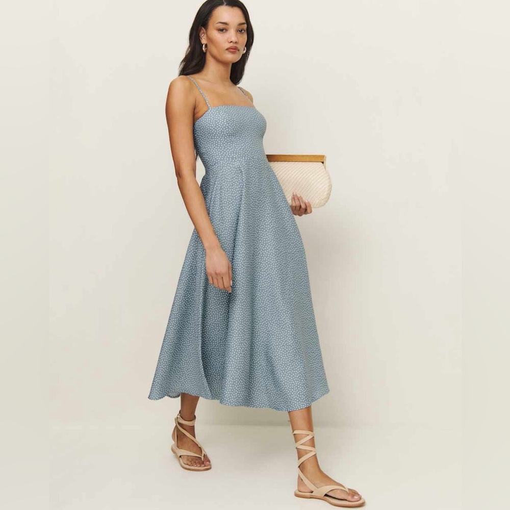 Reformation Monette linen dress - Sky dot - 8